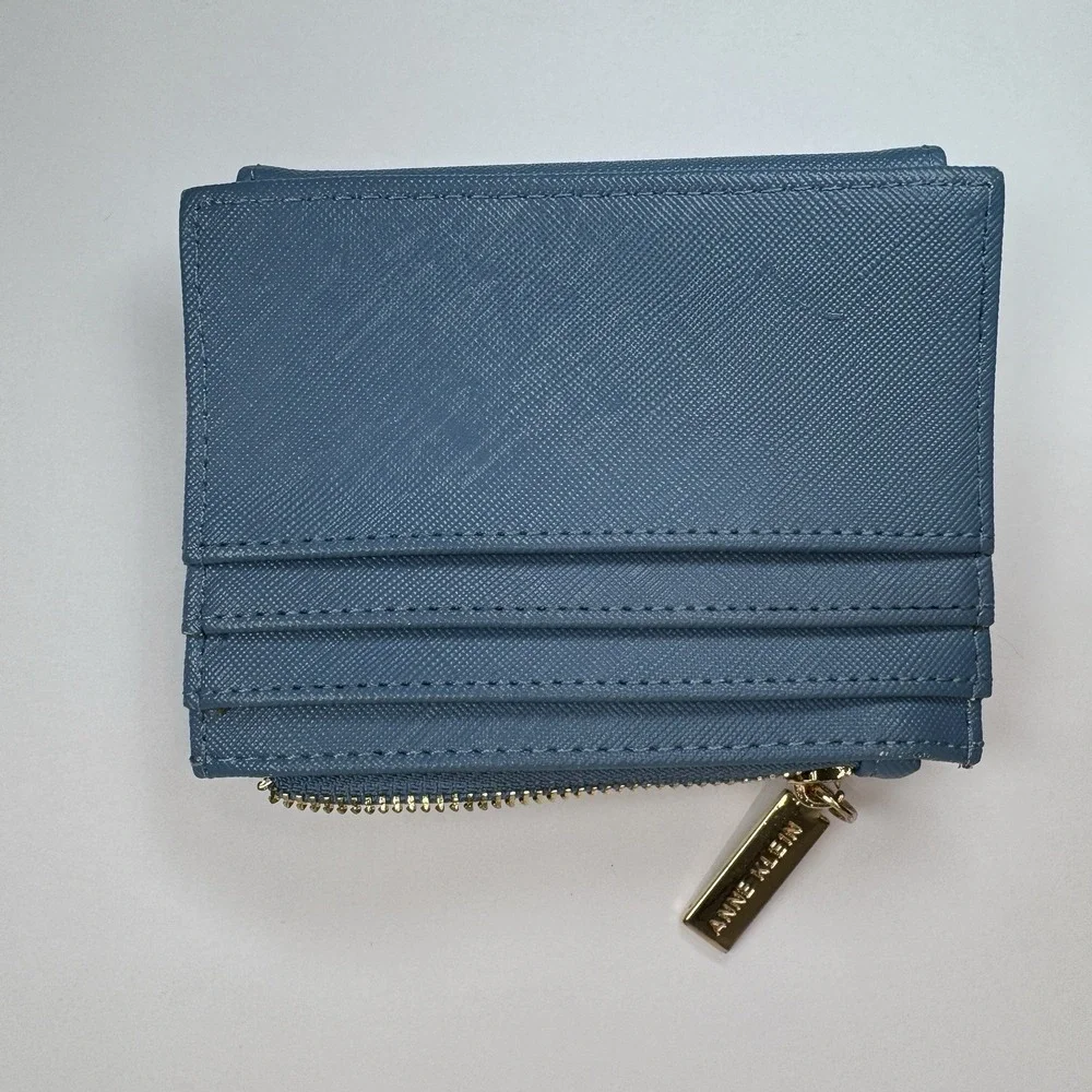 Anne Klein Mini Wallets‎ Lot Of 2 Black & Blue Card Holder Zip Coin Purse Set